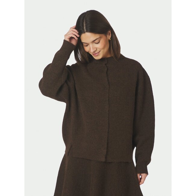 NEO NOIR Dione Fluffy Knit Cardigan Brown Melange