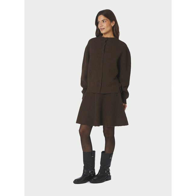 NEO NOIR Dione Fluffy Knit Cardigan Brown Melange