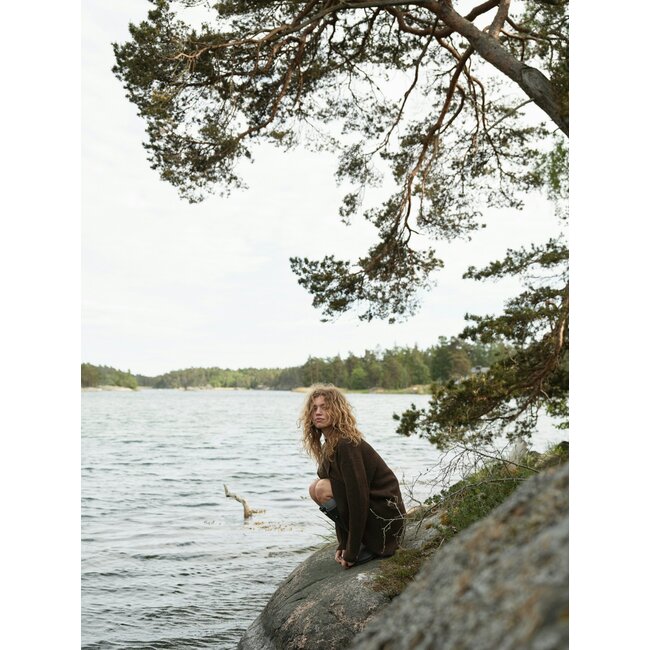 NEO NOIR Dione Fluffy Knit Cardigan Brown Melange