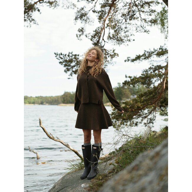 NEO NOIR Dione Fluffy Knit Cardigan Brown Melange