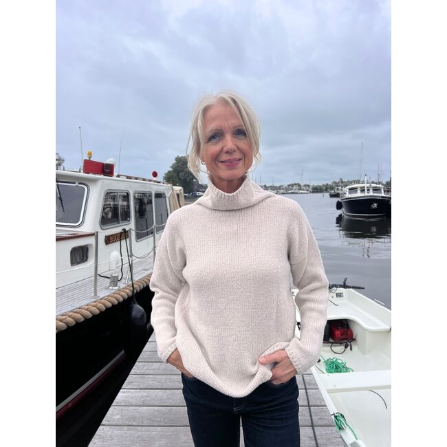 Fisherman out of Ireland Slouchy Funnel Neck Sweater Cream