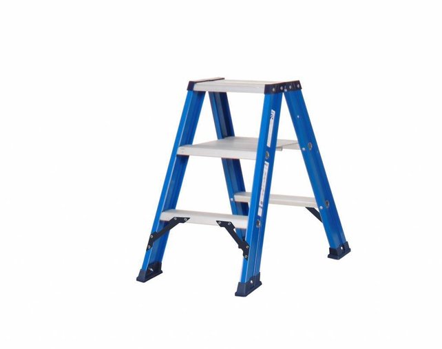 Hercules dubbele trap 2x3 treden blauw gecoat