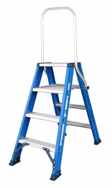 Hercules dubbele trap 2x4 treden blauw gecoat Hercules dubbele trap 2x4 treden blauw gecoat