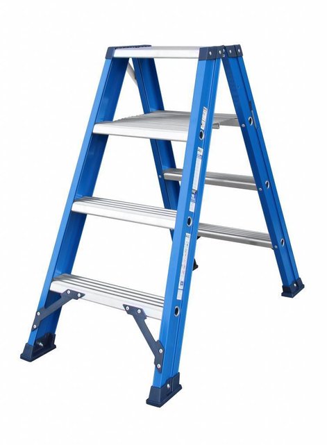 Hercules dubbele trap 2x4 treden blauw gecoat Hercules dubbele trap 2x4 treden blauw gecoat