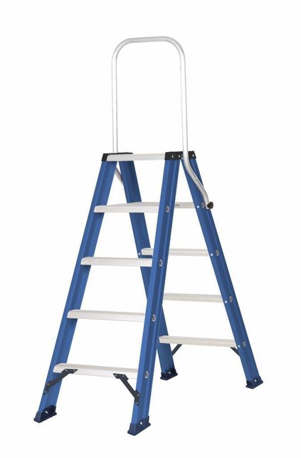 Hercules dubbele trap 2x5 treden blauw gecoat Hercules dubbele trap 2x5 treden blauw gecoat