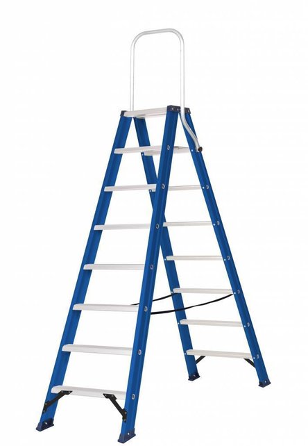 Hercules dubbele trap 2x8 treden blauw gecoat