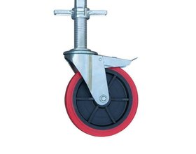 Nylon steigerwiel met rubber profiel op stalen spindel max. 300 kg per wiel