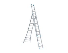 Eurostairs Opsteek ladder driedelig uitgebogen 3x14 sporten + gevelrollen