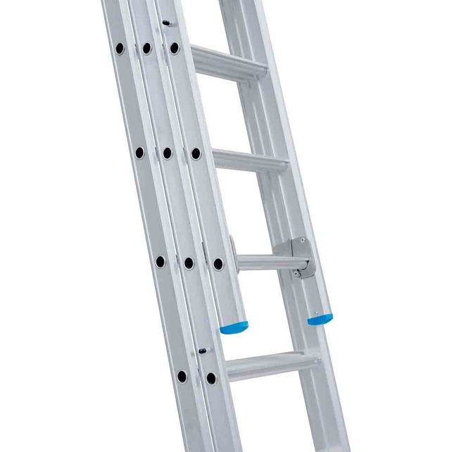 Eurostairs Opsteek ladder driedelig uitgebogen 3x14 sporten + gevelrollen