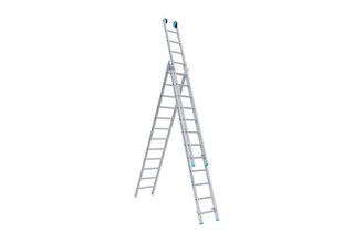 Eurostairs Opsteek ladder driedelig recht 3x14 sporten + gevelrollen