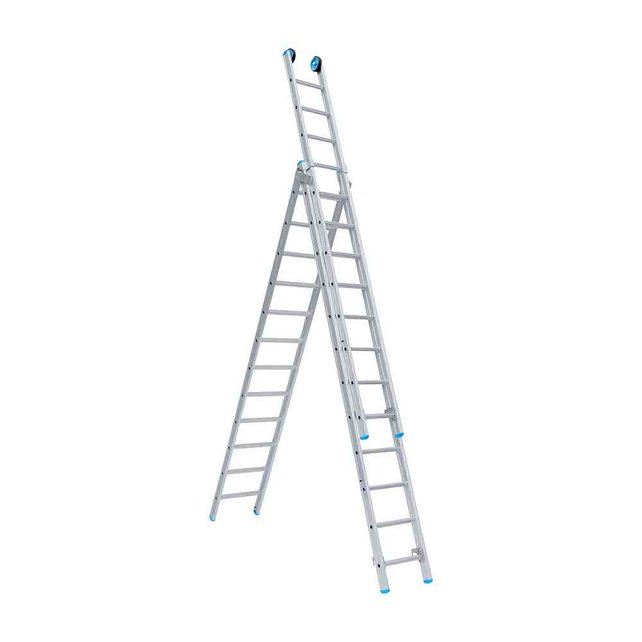Eurostairs Opsteek ladder driedelig recht 3x14 sporten + gevelrollen