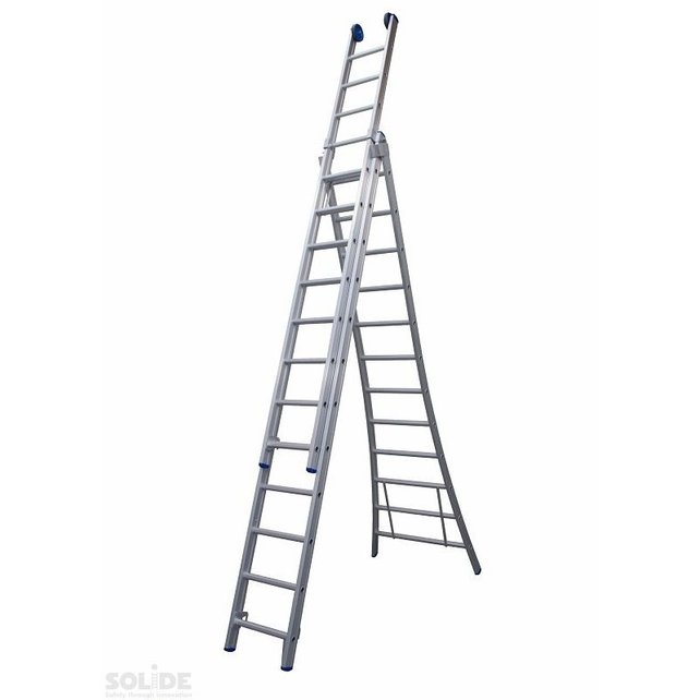 Ladder Type D gecoat driedelig uitgebogen 3x12 sporten + gevelrollen
