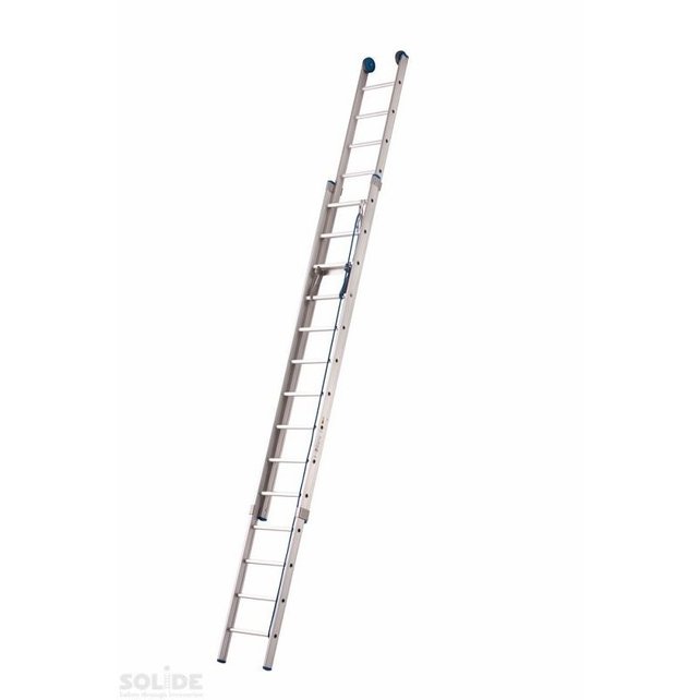Schuifladder met touw Type E16 gecoat dubbel recht 2x16 sporten + stabiliteitsbalk