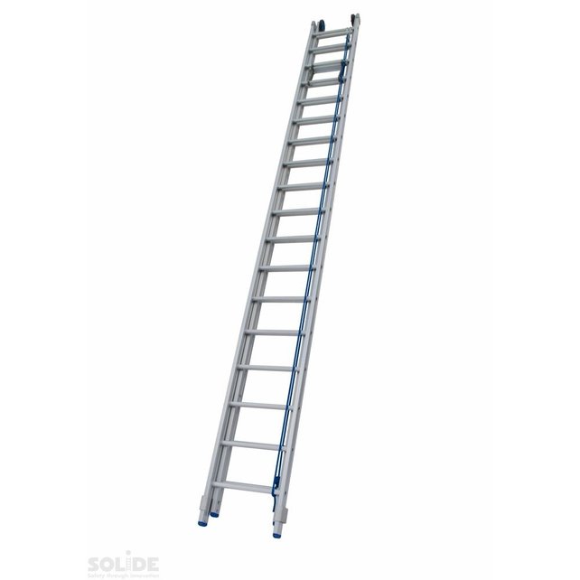 Schuifladder met touw Type E30 gecoat dubbel recht 2x30 sporten + stabiliteitsbalk Schuifladder met touw Type E30 gecoat dubbel recht 2x30 sporten + stabiliteitsbalk