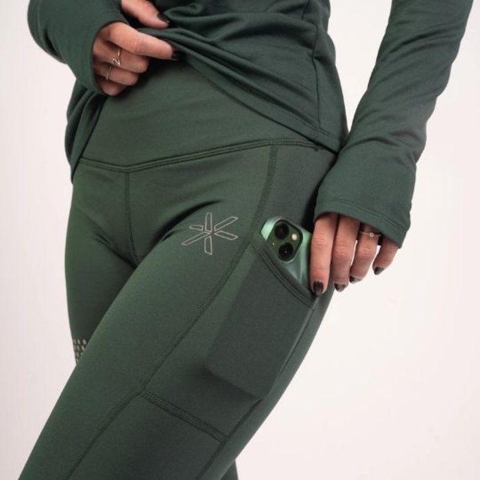 BARA Dames winter hardloopbroek lang donker groen Hiphardlopen