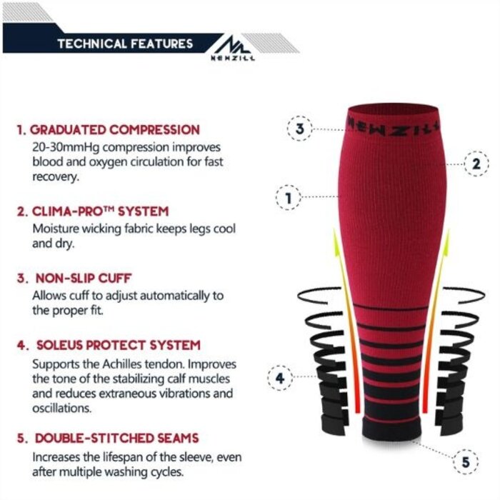 NEWZILL Newzill compressie kuit sleeves  rood-zwart