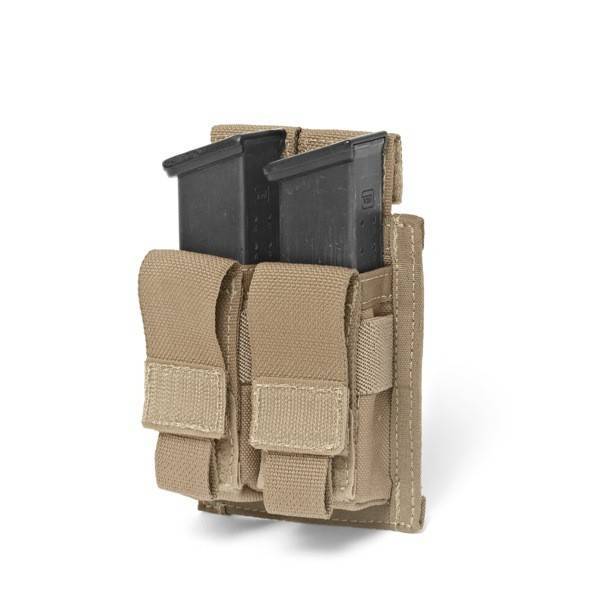 Warrior Assault Systeem MOLLE Double 9mm Direct Action Pistol Mag Pouch (Coyote)