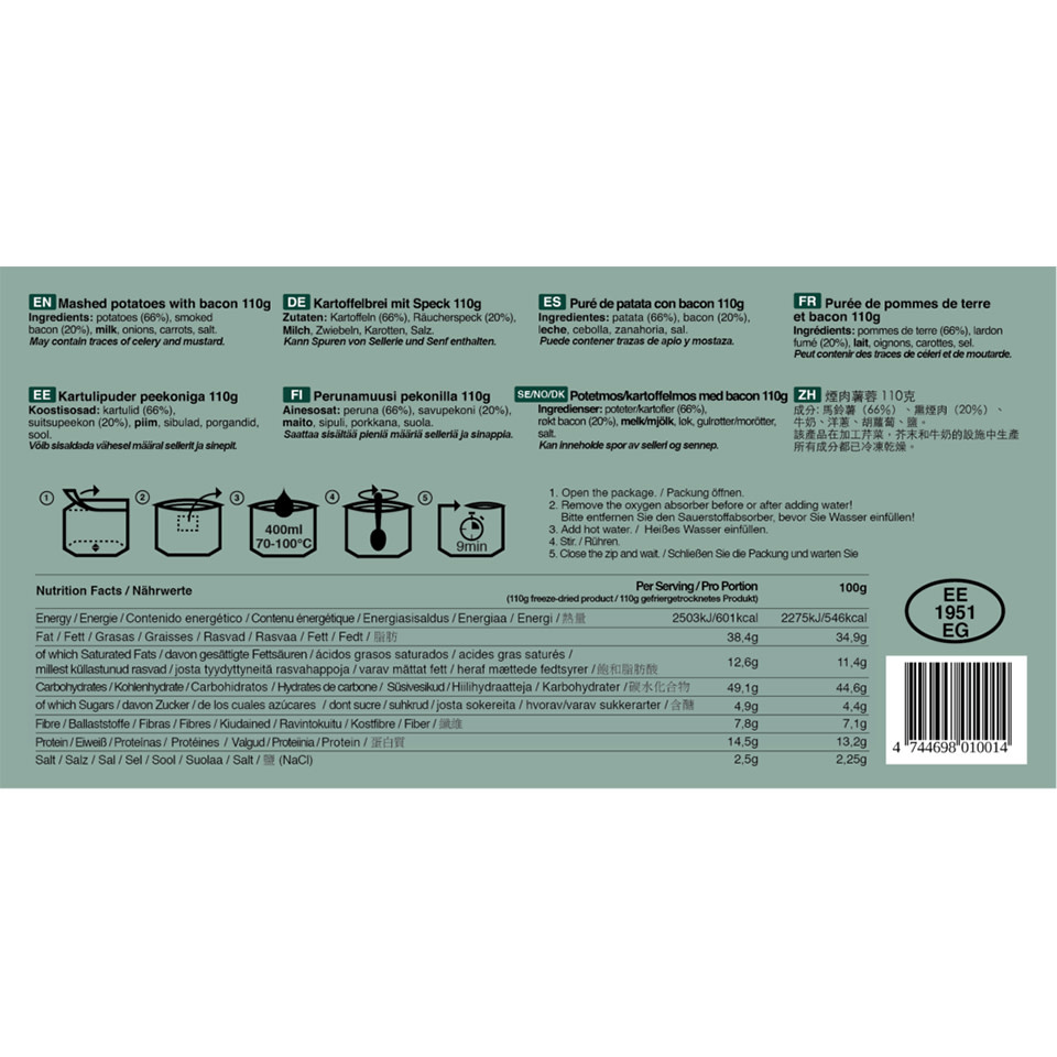 Tactical Foodpack Tactical Foodpack Mashed Potatoes and Bacon 110g