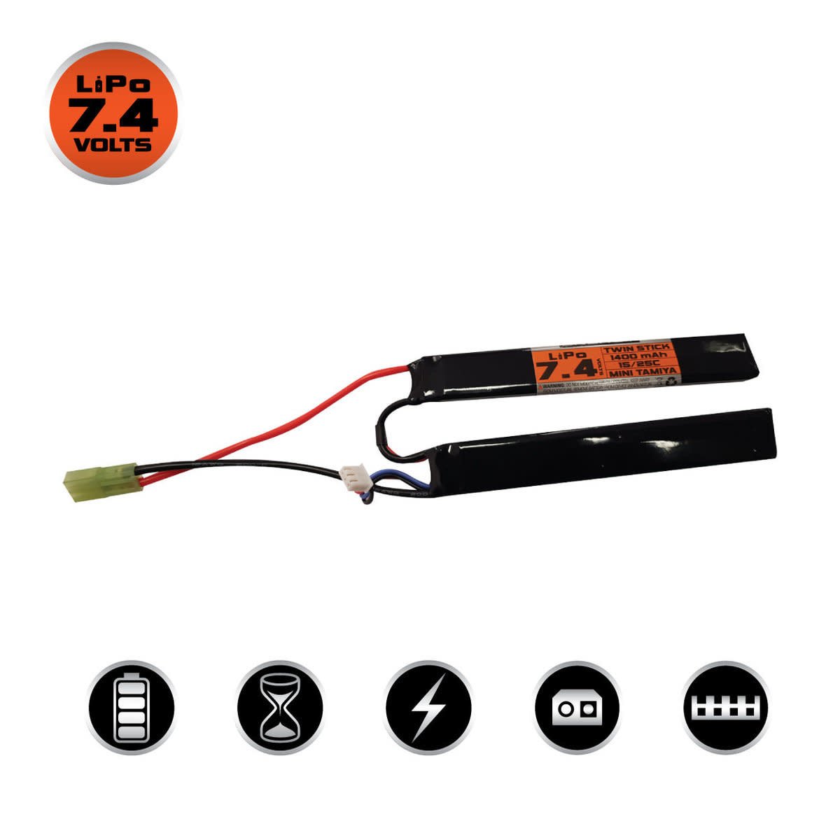 Valken LiPo 7.4V 1400mAh 25C Split Airsoft Battery (Small Tamiya)