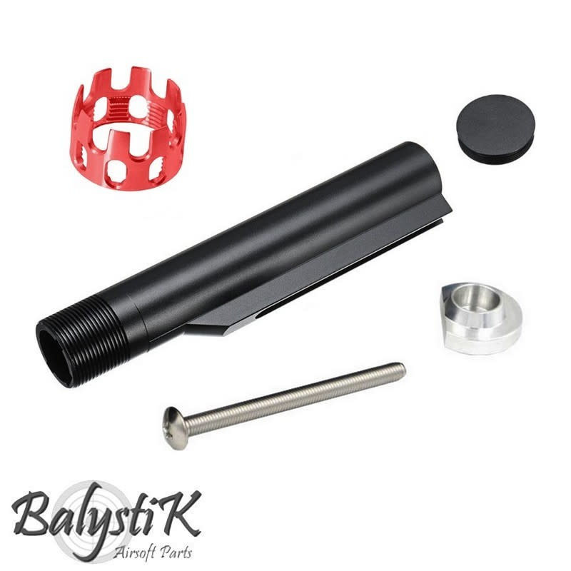 Balystik Stock Tube with ported Nut for M4 AEG - Black / Red