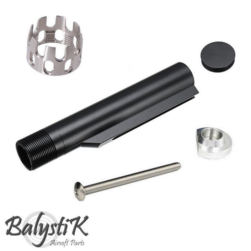 Balystik Stock Tube with ported Nut for M4 AEG - Black / Silver