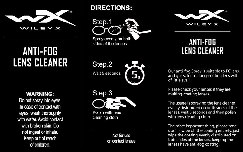 WileyX WX Anti-Fog Lens Cleaner 25 ml Bottle w/ Cleaning Cloth