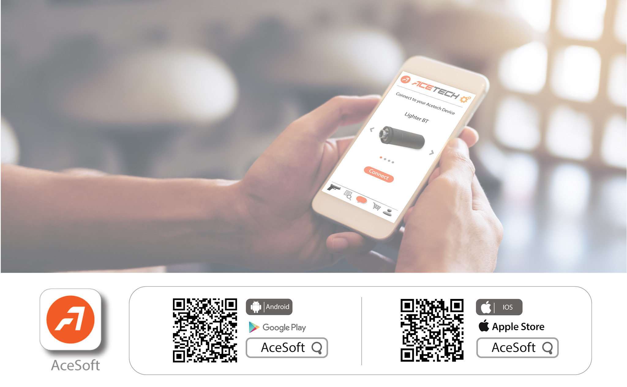 ACETECH Acetech Feuerzeug BT Mock (Schwarz) konkav