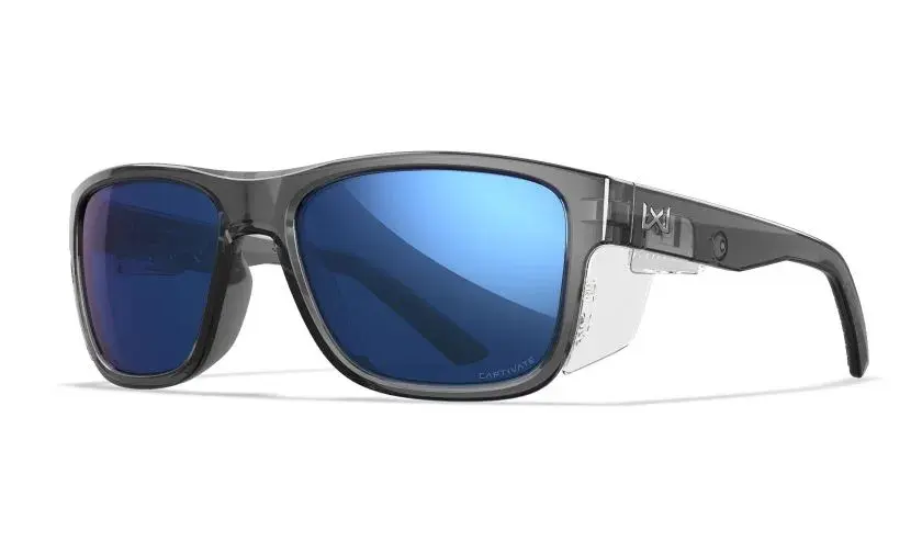 WileyX WX OVATION Lenses: CAPTIVATE™ Polarized Blue Mirror Frame: Gloss Crystal Dark Grey