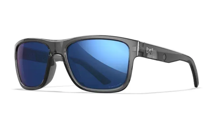 WileyX WX OVATION Lenses: CAPTIVATE™ Polarized Blue Mirror Frame: Gloss Crystal Dark Grey