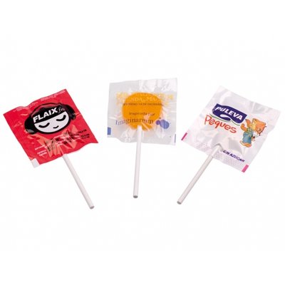 Middelgrote platte lolly's 8,5 gr met naam of logo bedrukt