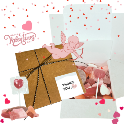 Valentijn cadeau snoepdoos - label Things you love
