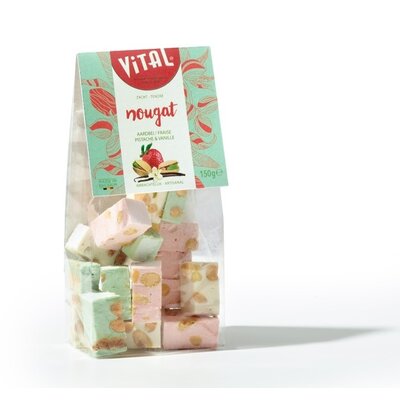 Proef van de tongstrelende nougat met vanille/aardbei/pistache!