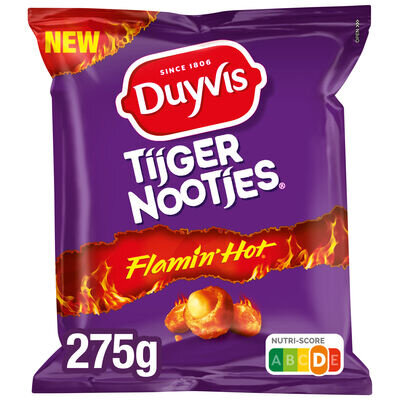 Maak je borrelavond extra spicy met Duyvis Tigernootjes Flamin’ Hot – razendsnel thuisbezorgd.