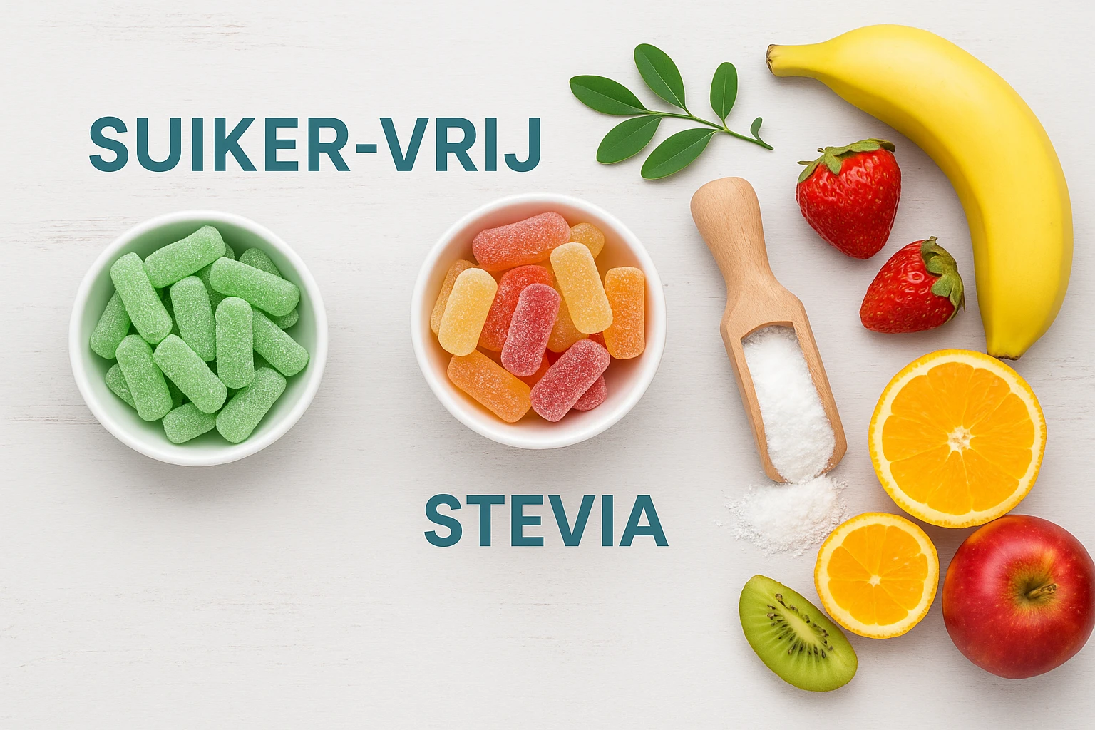 Suikervrije snoepjes en stevia snoep met fruit als gezonde alternatieven