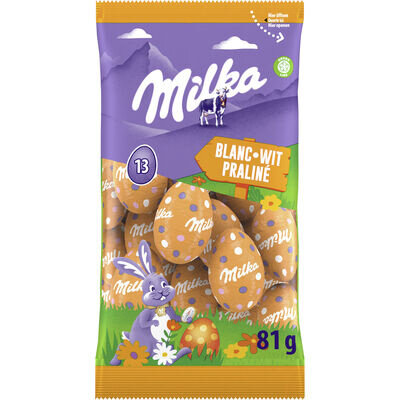 Proeven van Milka paaseitjes oranje met wit/praline smaak?