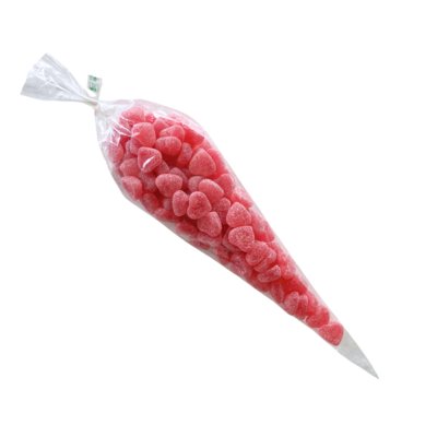 Snoepzakje 150gr gevuld met de Haribo frambozenhartjes