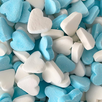 Mini vruchtenhartjes - blauwe hartjes en witte hartjes -