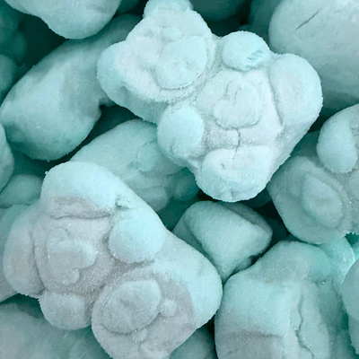 Laat de blauwe marshmallow beertjes los