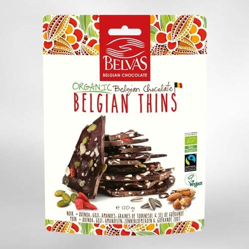 Belvas Belgian Thins Pure Chocolade Quinoa Goji Biologisch