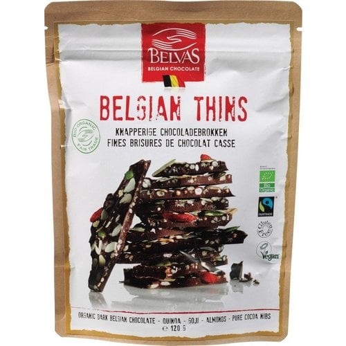 Belvas Belgian Thins Pure Chocolade Quinoa Goji Biologisch