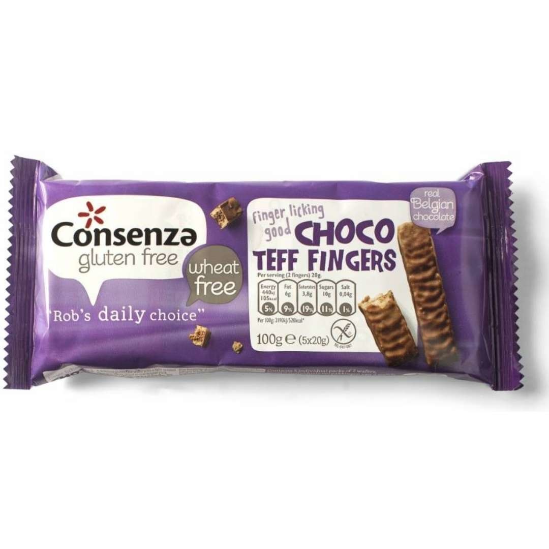 Choco Teff Fingers 5 Stuks - Glutenvrij Choco Teff Fingers 5 Stuks - Glutenvrij