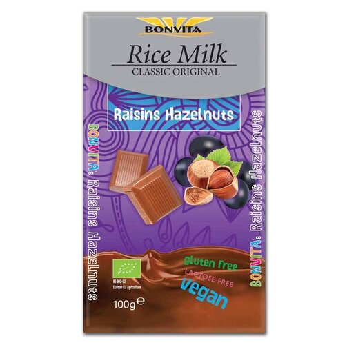 Bonvita Rijstmelk Chocolade Rozijn en Hazelnoot Biologisch THT 26-09-2025 - Glutenvrij