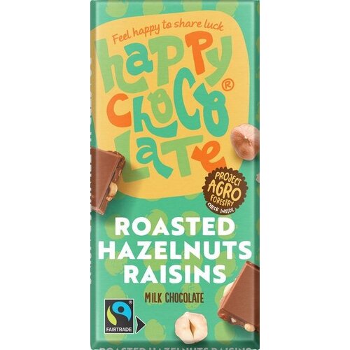 Happy Chocolate Melkchocolade 37% hazelnoot rozijnen - Glutenvrij