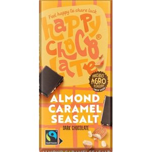 Happy Chocolate Pure chocolade 72% amandel karamel zeezout - Glutenvrij