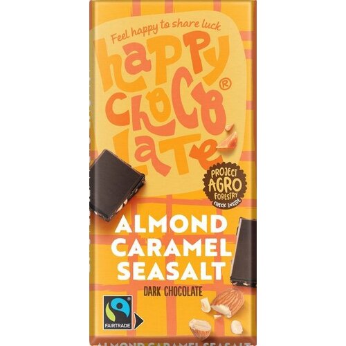 Happy Chocolate Pure chocolade 72% amandel karamel zeezout - Glutenvrij