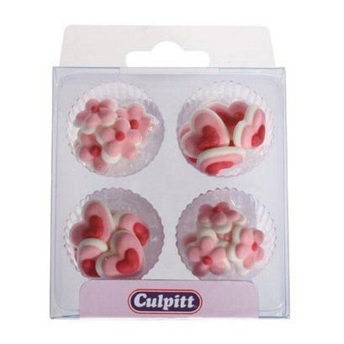 Culpitt Suikerdecoratie roze minihartjes en bloemen 24 stuks