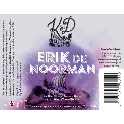 Brouwerij Klein Duimpje Erik de Noorman 9,5% 33cl - Glutenvrij Brouwerij Klein Duimpje Erik de Noorman 9,5% 33cl - Glutenvrij