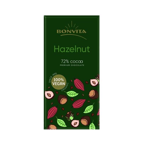 Bonvita 72%  Pure Chocolade met Hazelnoten Biologisch - Glutenvrij