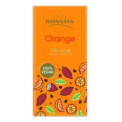 Bonvita 72% Pure Chocolade met Sinaasappel Biologisch - Glutenvrij Bonvita 72% Pure Chocolade met Sinaasappel Biologisch - Glutenvrij
