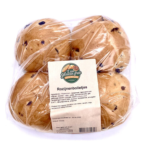 I am Gluten Free Rozijnenbolletjes 4 stuks - Glutenvrij I am Gluten Free Rozijnenbolletjes 4 stuks - Glutenvrij